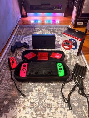 Nintendo Switch with Neon Pink and Neon Green Joy‑Con Set